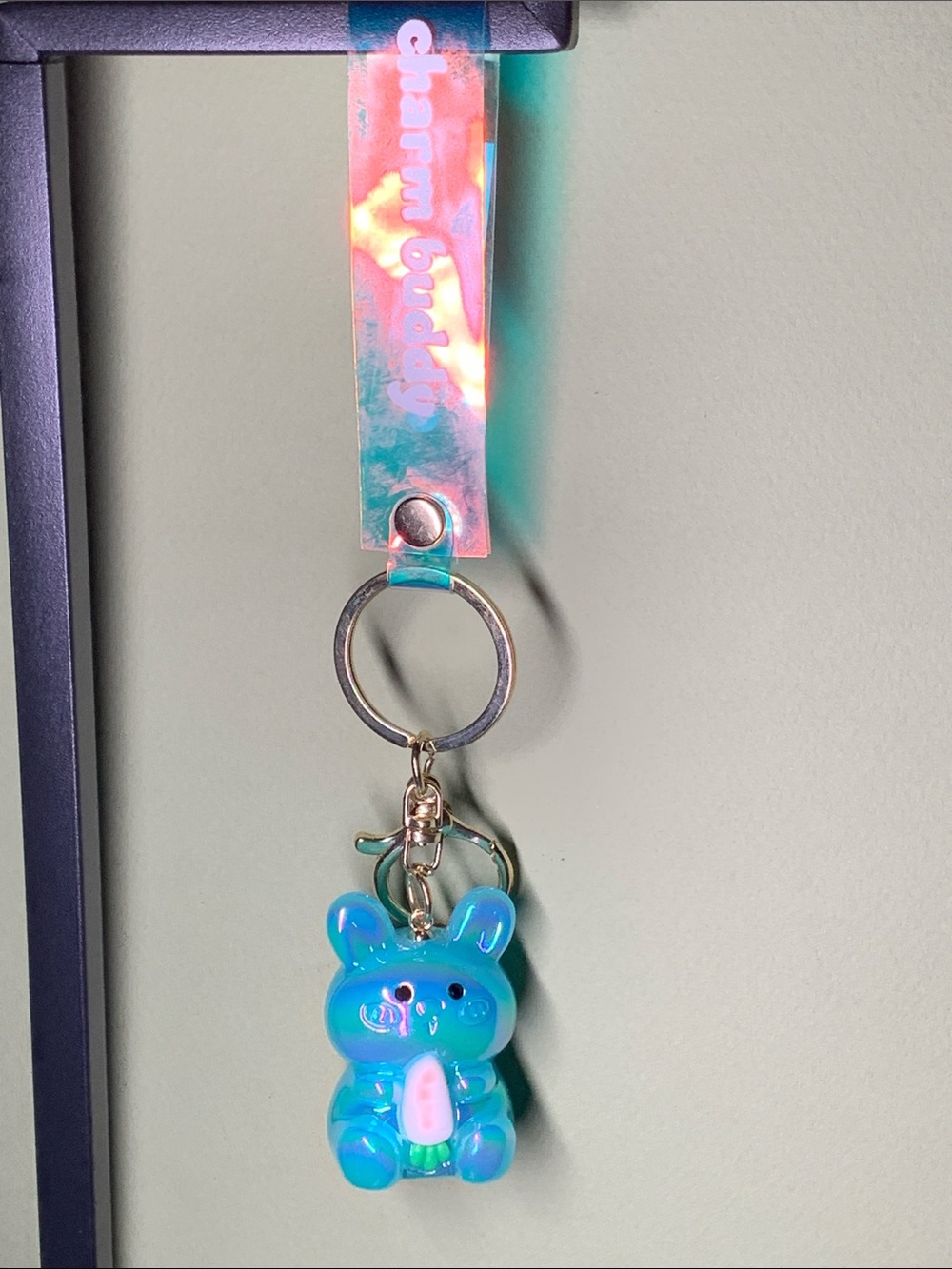 Charm Buddy Keychain - Blue Rabbit with Carrot
